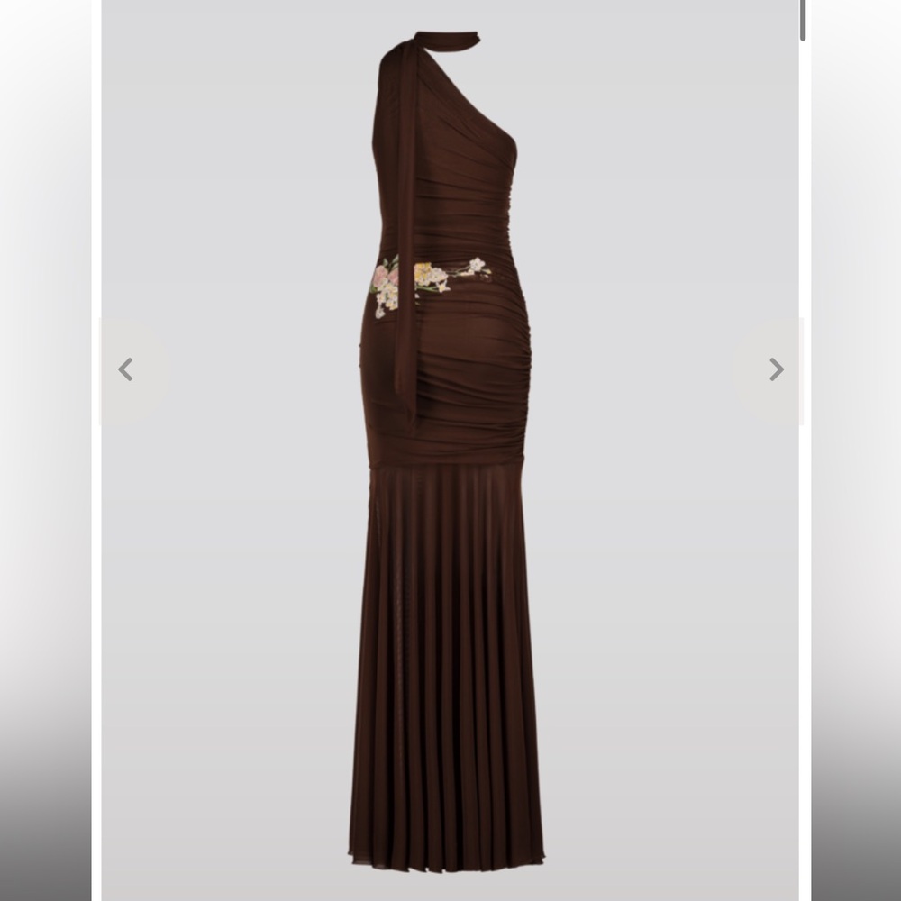 Anthropologie SAEMDI chocolate brown embroidered floral w neck scarf maxi large - Picture 7 of 16